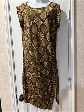 MICHAEL Michael Kors Brown and Olive Snake-Print Midi Dress